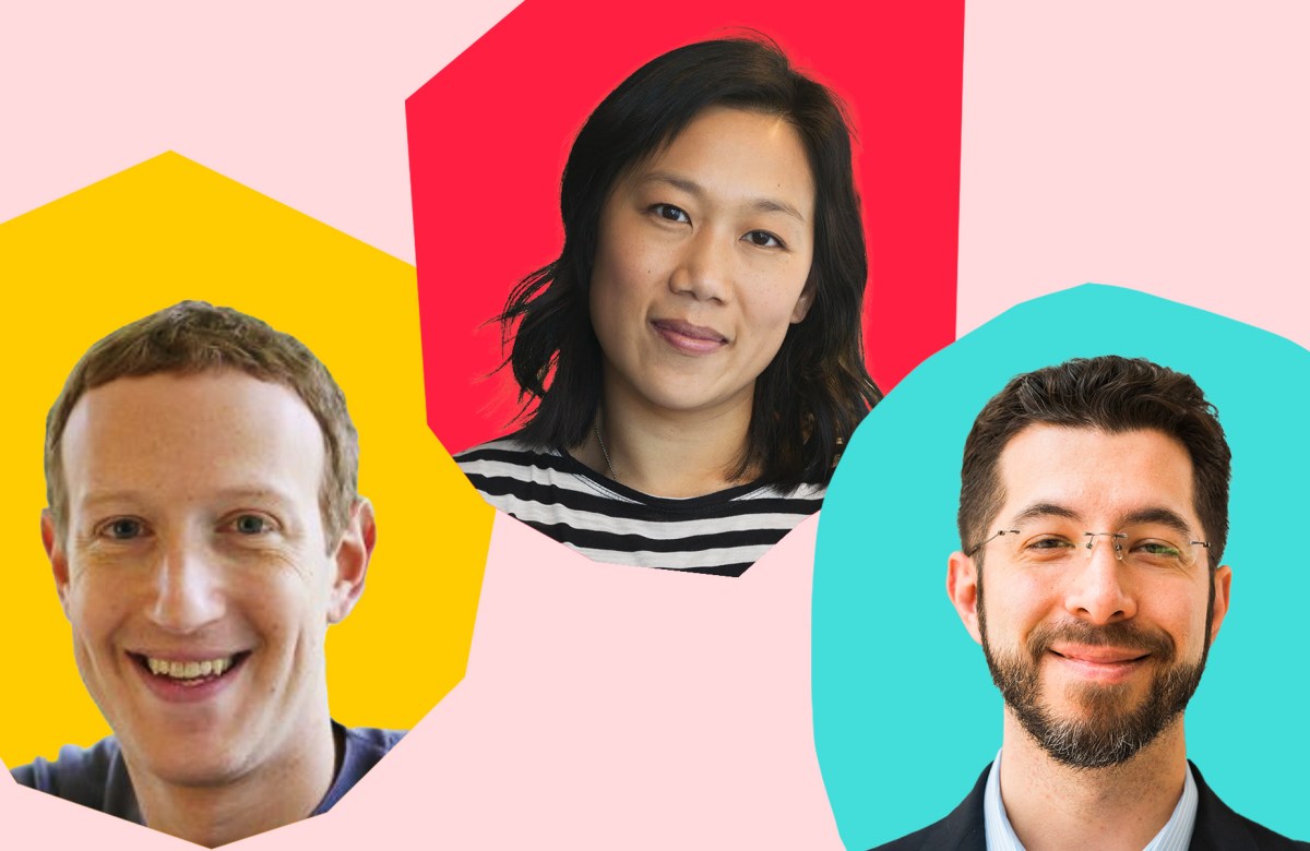 Headshots, from left to right, of Mark Zuckerberg, Priscilla Chan and Edward Boyden.