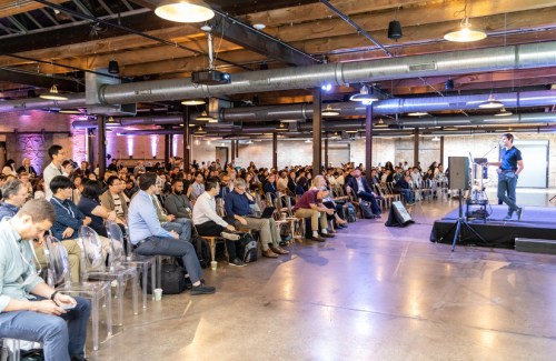 Mikhail Shapiro presents during the Advanced Sensing lightning talks.