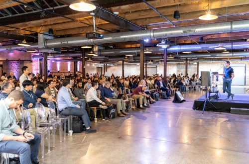 Mikhail Shapiro presents during the Advanced Sensing lightning talks.