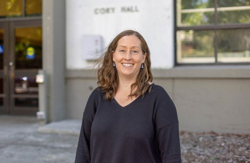 Laura outside of a University of California, Berkeley campus building