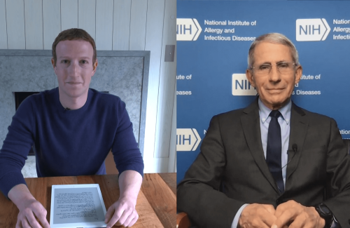 Split screen of Mark Zuckerberg and Dr. Anthony Fauci